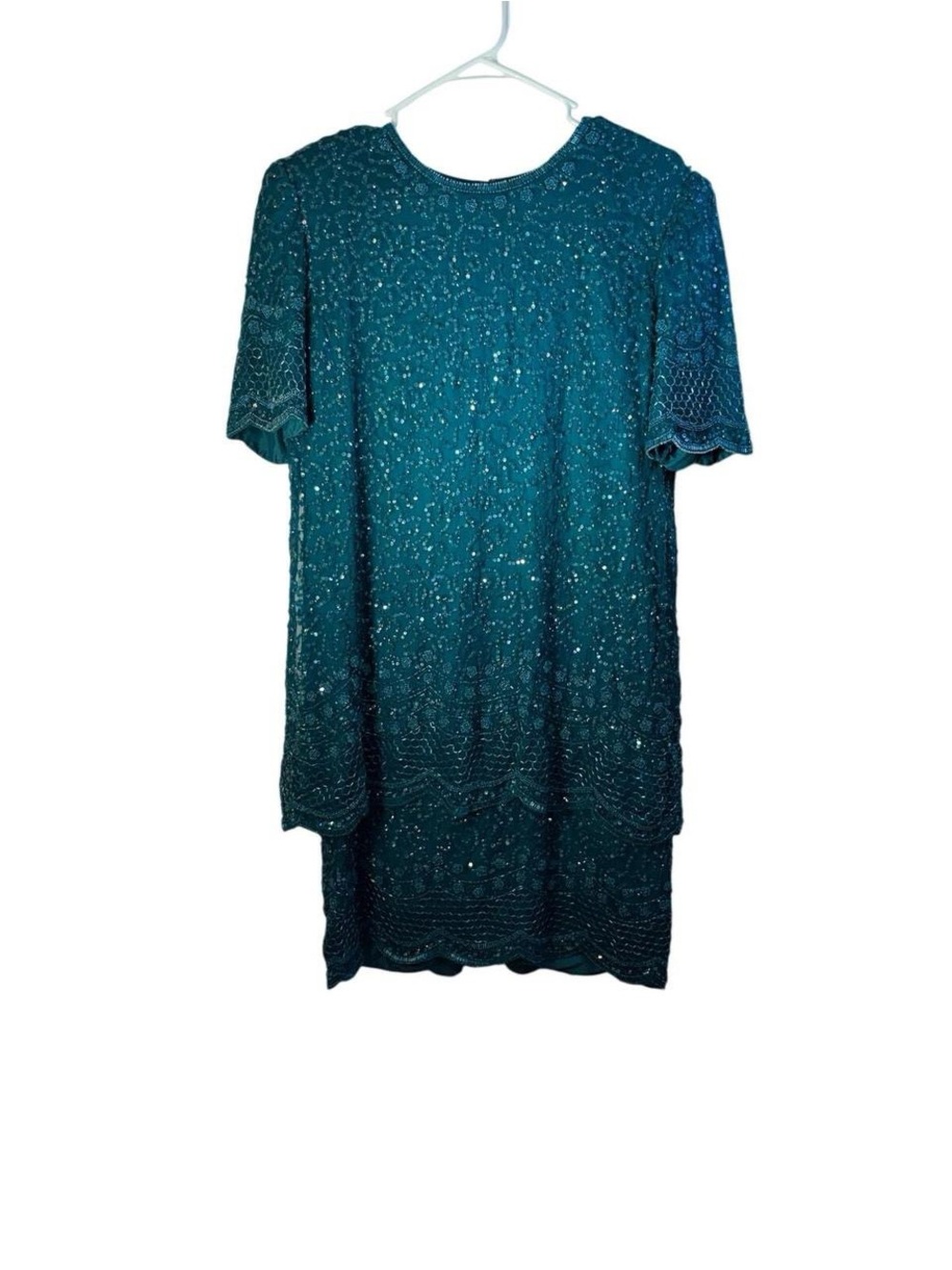 Embellished Teal Short Sleeve Cocktail Dress